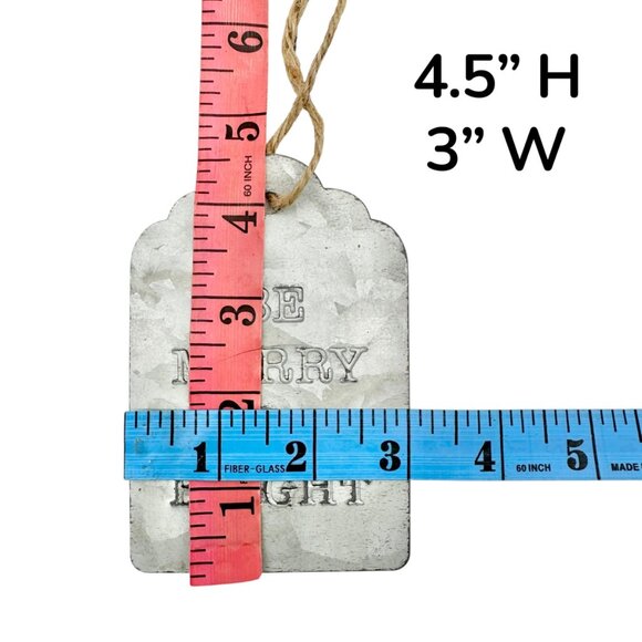 Galvanized Metal Holiday Wall Décor Set Let It Snow Be Merry Bright Twine Hanger - Picture 7 of 7
